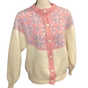 Vintage Icewool by Alafoss of Iceland Pink Nordic Cardigan Sweater FLAW Medium
